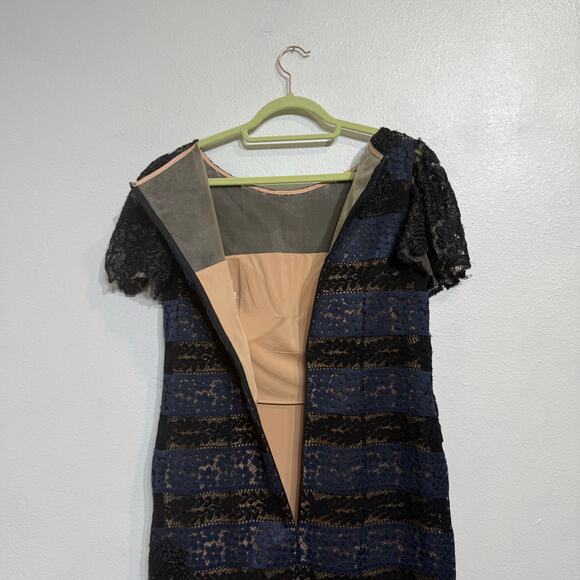 Jovani Blue Striped Lace Mini Sheath Dress Sz 12 - Picture 10 of 14